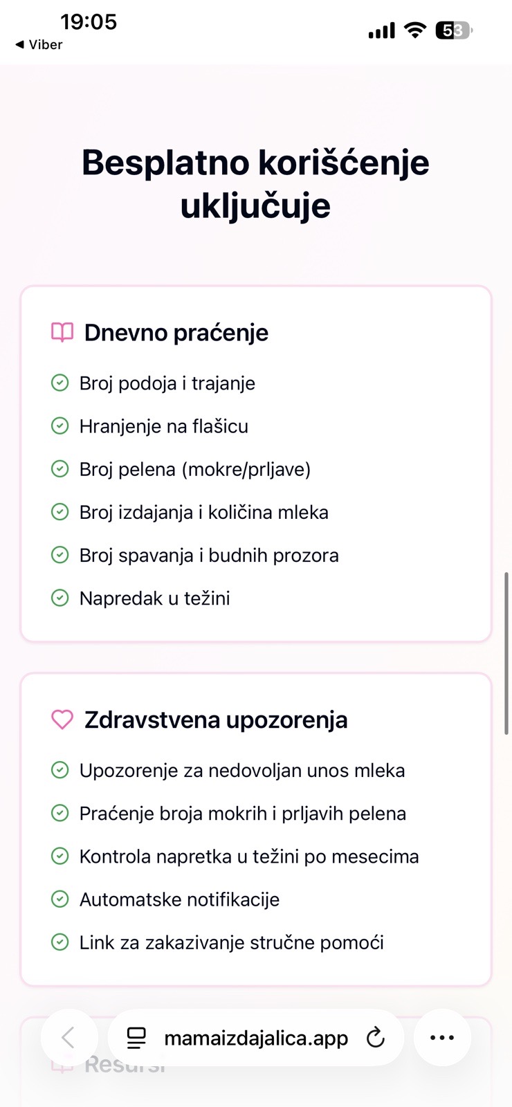 Mama Izdajalica aplikacija — ekran
